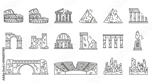 Ancient Architectural Ruins and Monuments - A Collection of Historical Landmarks.