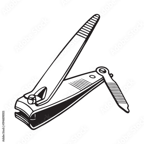Nail Clipper Vector Illustration Personal Care Hygiene Tool Minimalist Black and White Line Art Icon