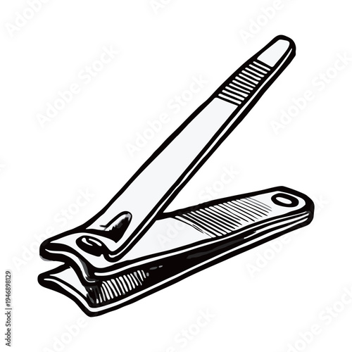 Nail Clipper Vector Illustration Personal Care Hygiene Tool Minimalist Black and White Line Art Icon