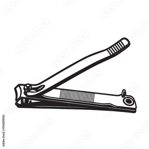 Nail Clipper Vector Illustration Personal Care Hygiene Tool Minimalist Black and White Line Art Icon