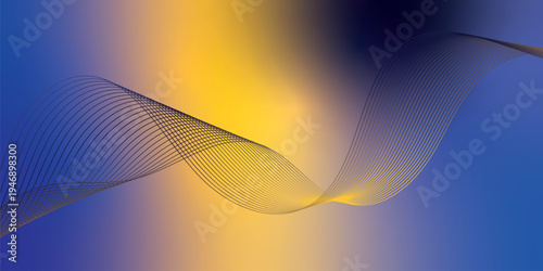 Radiant marron, yeallow, and navy blue light waves bending smoothly across a deep shadowed backdrop filled with shimmering micro sparkles, modern futuristic technology theme, vector illustration.