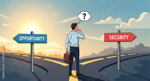 Man at crossroads making decision.