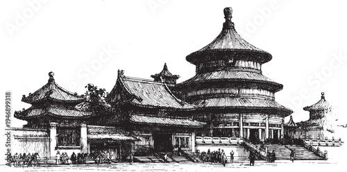 Temple of Heaven, China illustration on a white background. This vector illustration can be used in any size you like for advertising, logos, and other work.
