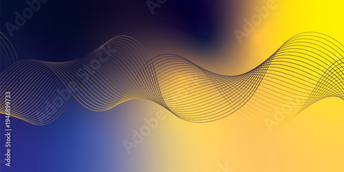 Radiant marron, yeallow, and navy blue light waves bending smoothly across a deep shadowed backdrop filled with shimmering micro sparkles, modern futuristic technology theme, vector illustration.