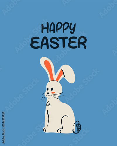 Cute Easter greeting card with a hand drawn rabbit. Minimal flat illustration perfect for holiday cards, spring designs, children’s projects, and seasonal promotions.