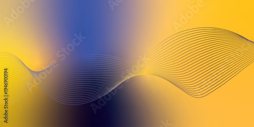 Radiant marron, yeallow, and navy blue light waves bending smoothly across a deep shadowed backdrop filled with shimmering micro sparkles, modern futuristic technology theme, vector illustration.