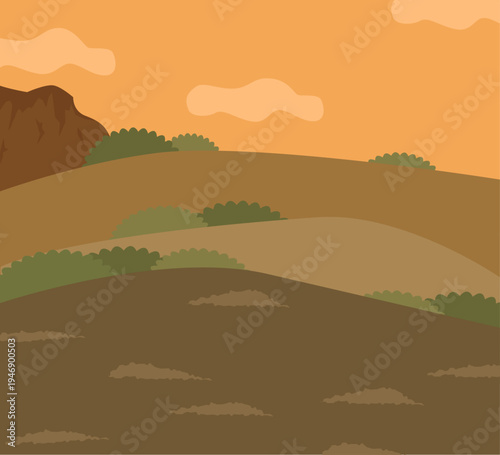 夕陽に照らされた荒野