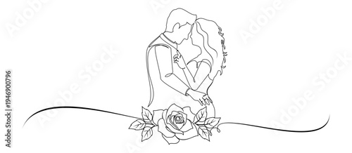 Illustration of a wedding couple in line art style.eps