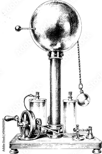 Victorian Van de Graaff generator electrostatic machine engraving scientific illustration