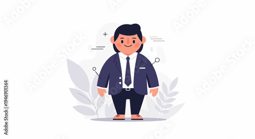 Chubby cartoon man in a suit with minimal decorative elements