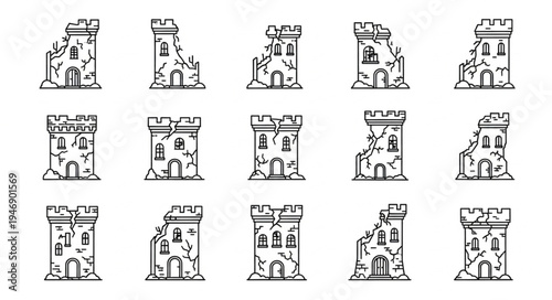 Collection of Ruined Tower Illustrations for Game Design.