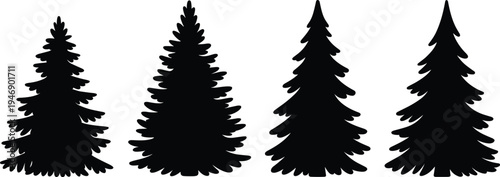 Evergreen tree silhouettes, conifer design, forest icon, winter foliage, holiday symbol, nature art, botanical figure, rustic style, outdoor element, landscape