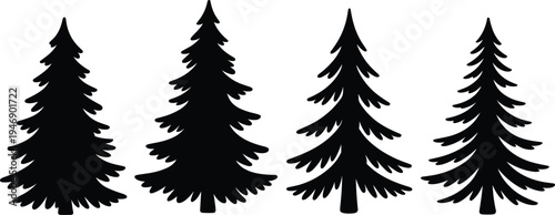 Pine tree silhouettes, evergreen design, forest icon, conifer figure, nature art, landscape element, rustic style, botanical illustration, outdoor symbol, foliage