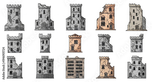 Collection of Vintage Castle Towers - Architectural Heritage and Historical Fortifications.