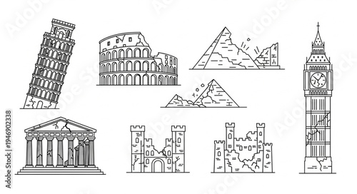 Collection of World Landmarks in Sketch Style.