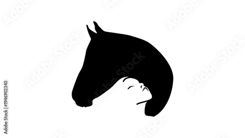 affection for a horse, black isolated silhouette
