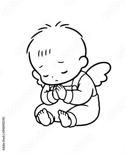 Cute baby angel praying with folded hands illustration