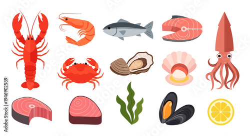 Bilde på lerret Seafood assortment lobster shrimp fish and more