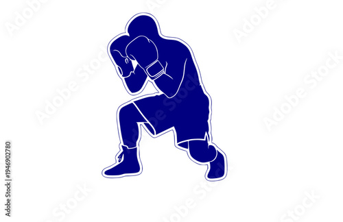 Boxer in Tight Defensive Guard Crouched Stance Silhouette, Professional Fighter Resilience Vector Sticker, Combat Sports Cover Up Icon