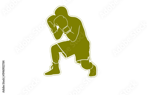 Boxer in Tight Defensive Guard Crouched Stance Silhouette, Professional Fighter Resilience Vector Sticker, Combat Sports Cover Up Icon