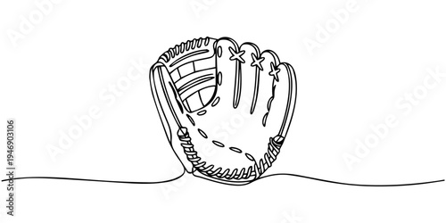 Baseball glove continuous one line drawing, Continuous line drawing of baseball glove. Single line illustration of baseball glove. Baseball game concept. Editable outline, Baseball glove, Continuous