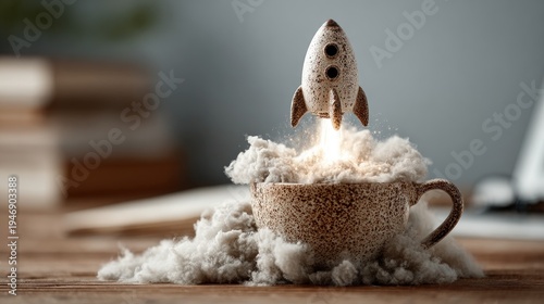 Mini Rocket Launching from Coffee Cup: Creativity, Inspiration, and Imagination in Surreal Art
