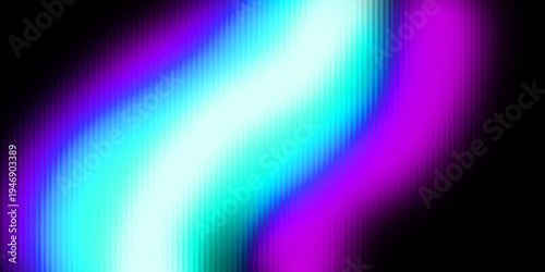 Glossy ribbed gradient vertical glow streaks with deep black, vibrant teal, and electric cyan blue and magenta neon tones. A sleek futuristic vibe with refracted glass texture and luminous movement.