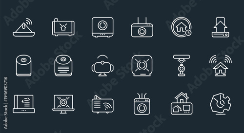 Smart home technology icons on dark background