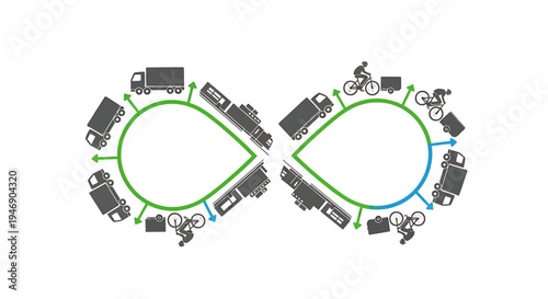 Creative Infinity Loop Bicycle and Vehicle Transportation Illustration. Vector Illustrations. EPS Editable