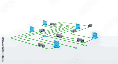 Digital Circuit Network with Data Storage and Processing Components. Vector Illustrations. EPS Editable
