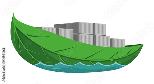 EcoFriendly Boat Made from Green Leaf Design. Vector Illustrations. EPS Editable