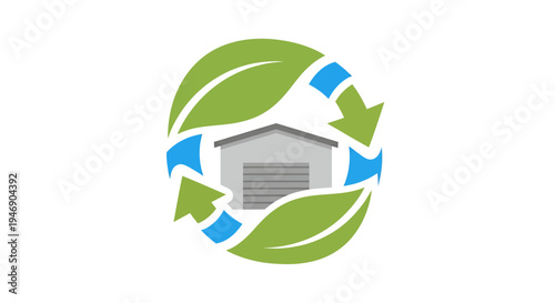 EcoFriendly Garage with Recycling and Green Elements. Vector Illustrations. EPS Editable