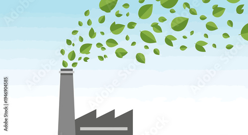 Industrial Factory Emission with Green Leaf Pollution Concept. Vector Illustrations. EPS Editable
