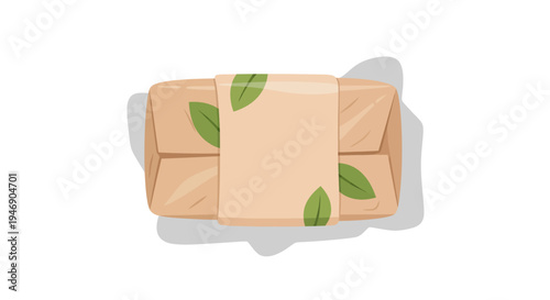 Natural Soap Bar with Green Leaves for Skincare and Wellness. Vector Illustrations. EPS Editable