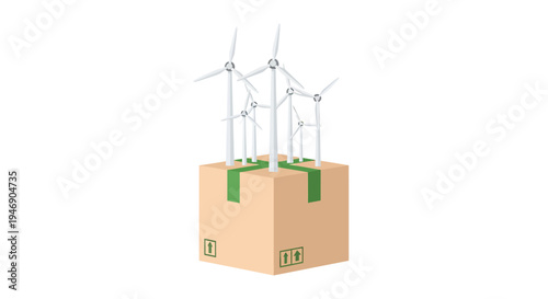 Renewable Energy Wind Turbines on Power Plant Roof. Vector Illustrations. EPS Editable