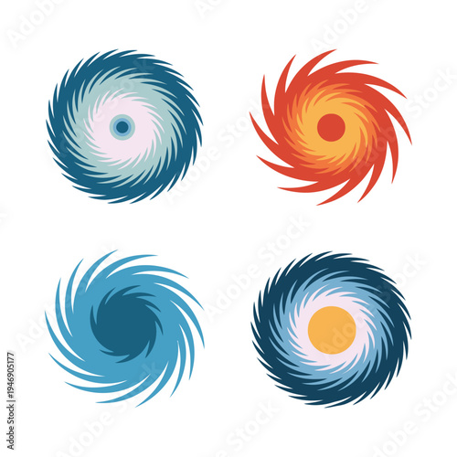 Hurricane and cyclone spiral vector icon set for weather forecasting and satellite view.