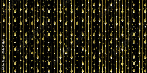 Golden droplet strings cascade down a dark elegant background