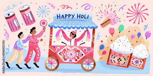 A colorful illustration celebrating the indian festival of happy holi