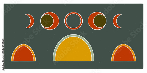 Abstract geometric design featuring colorful oval and crescent shapes