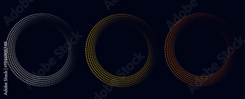 ドット粒子で構成された円形リングのミニマル抽象背景セット、テクノロジーやデータネットワークをイメージしたモダンなデジタルフレーム素材