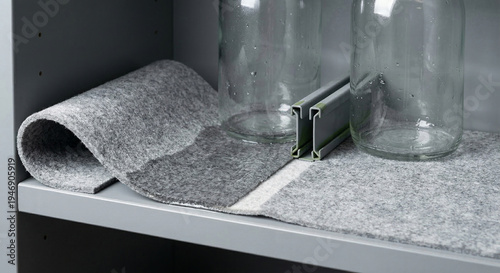 Drying glass bottles on a felt lined shelf