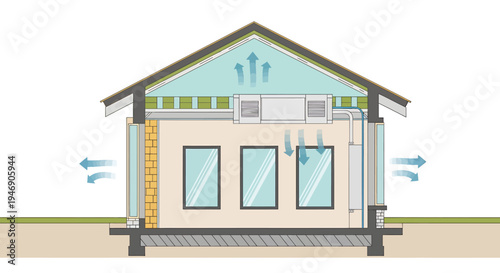 Cross Section House Interior and Exterior Construction Illustration. Vector Illustrations. EPS Editable