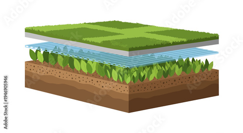 Cross Section of Soil Layers with Grass Water and Trees. Vector Illustrations. EPS Editable