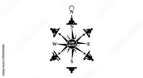 black compass illustration with directions