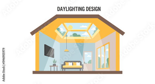Daylighting Design Interior Concept Across Rooms and Windows. Vector Illustrations. EPS Editable