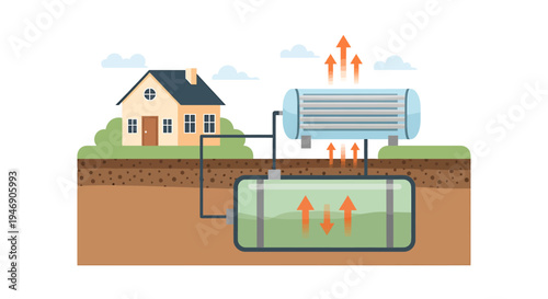 Eco Friendly Home Water Recycling System With Underground Tank Illustration. Vector Illustrations. EPS Editable