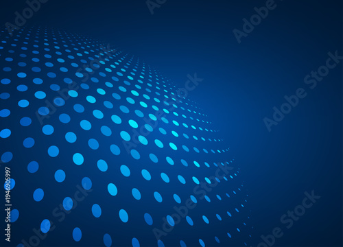 青いドットが波のように広がる未来的デジタル背景、ビッグデータやAIネットワークをイメージしたテクノロジーコンセプト素材