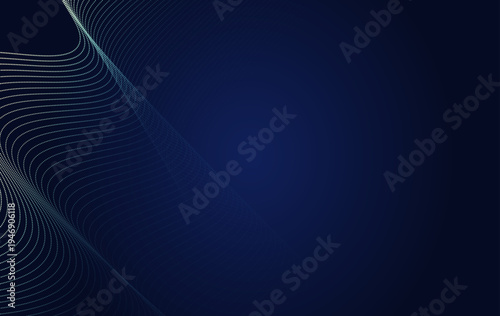 光るドットの流線ウェーブが広がるブルーの抽象デジタル背景・AIデータネットワークと未来テクノロジーイメージ