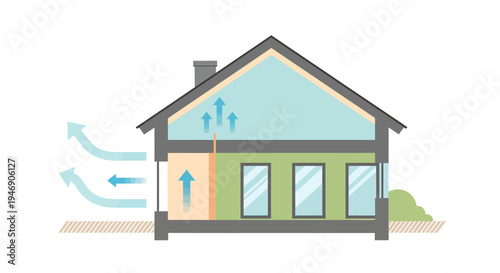 Energy Efficient Home Ventilation and Airflow Illustration. Vector Illustrations. EPS Editable