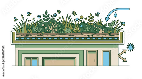 Urban rooftop garden on modern building with plants. Vector Illustrations. EPS Editable